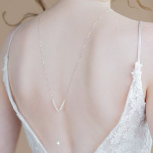 Drop Halskette Silber, Gold Y Zurück Schmuck, Rose Gold Halskette, Süßwasserperle Körperschmuck, Zarte Zurück Kette, GARCIA