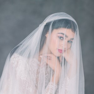 Juliet Veil with Blusher, Vintage Wedding Veil, Ivory Cap Veil, Soft Bridal Veil, White Boho Veil, Extra Long Veil, Narrow Veil, CARESSE