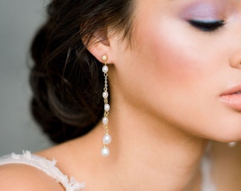 Freshwater Pearl Drop Earrings, Silver Bridal Earrings, Gold Dangle Earrings, Rose Gold Ivory Pearl Earrings, Oval Pearl Earrings, DARCIA