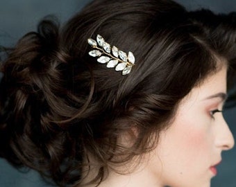 Peigne à cheveux en or, vigne à cheveux en feuille de Laurier, peigne à cheveux de mariée, casque de mariage, épingle à cheveux en argent, pince à cheveux en or rose, peigne en strass, STEFANIA