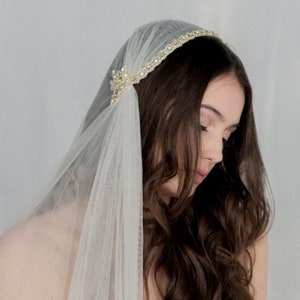 Gold Juliet Veil, Crystal Bridal Cap Veil, Vintage Wedding Veil, Ivory Boho Veil, Silver Beaded Lace Veil, Rose Gold Bohemian Veil, SUSSANAH image 1