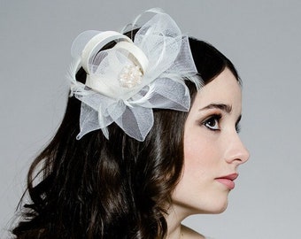 Ivory Fascinator, Black Headpiece, White Hair Clip, Bridal Fascinator, Wedding Hairpiece, Bridal Hair Comb, Derby Racewear Hat, HELLENICA