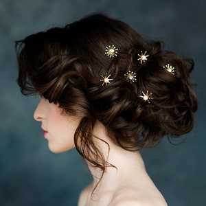 Star Hair Pins, Celestial Hair Piece, Gold Bridal Headpiece, Silver Pearl Hairpin, Crystal Hair Pins, Rose Gold Stars, Set of 3, Gift, LUNA