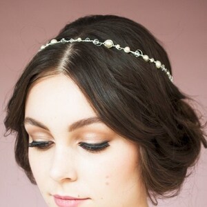 Pearl Crystal Crown, Bridal Headband, Silver Hairband, Gold Headpiece, Simple Hair Vine, Rose Gold Hairpiece, Crystal Head Band, CHRISTIE image 2