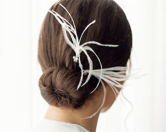 Ostrich Feather Bridal Hair Pins Set of 3, Vintage Inspired  display picture 3