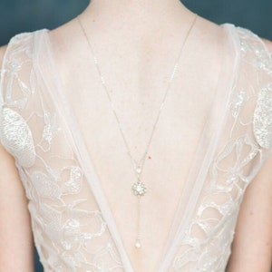 Back Necklace for Wedding Dress, Flower Y Drop Backdrop Necklace, Crystal Rhinestone Wedding Bridal Jewelry, Lariat Necklace, MAVIS image 1