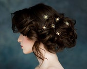 Star Hair Pins, Celestial Hair Piece, Gold Bridal Headpiece, Silver Pearl Hairpin, Crystal Hair Pins, Rose Gold Stars, Set of 3, Gift, LUNA