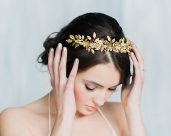 Silver Leaf Crown, Gold Laurel Crown, Floral Crown, Leaf Headband, Gold Tiara, Gold Hair Band, Gold Headpiece, Bridal Headband, MILLICENT