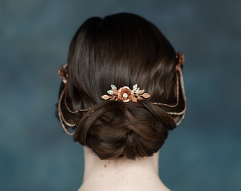 Braut-Haarkette mit Rosen, Vintage-inspirierter Hochzeits-Haarschmuck, Blumen-Kopfschmuck für Boho-Bräute, Art-Deco-inspiriertes Haarschmuck, MEREDITH