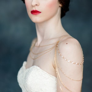Rose Gold Shoulder Necklace, Crystal Shoulder Chain, Rhinestone Bridal Statement Necklace, Bridal Body Jewelry, Modern Bodychain, INDIGO
