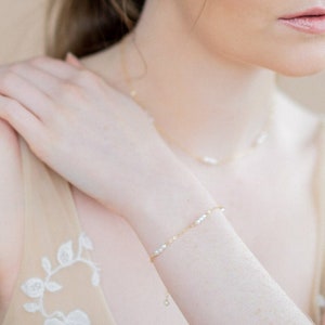 Gold Dainty Freshwater Pearl Beaded Bar Bracelet, Silver Small Pearl Bracelet, Rose Gold Tiny Pearl Bracelet, Delicate Chain Bracelet, REESE