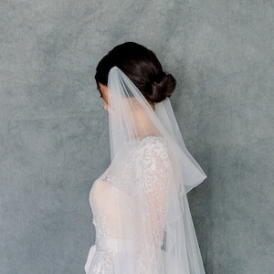 Draped Wedding Veil, Soft English Tulle Bridal Veil, Drape Back Boho Veil, Narrow Cathedral Cowl Veil, Chapel Length Swoop Veil,  FAYETTE