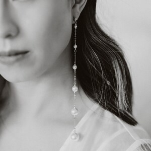 Long Gold Pearl Earrings, Statement Minimalist Earrings, Silver Drop Earrings, Rose Gold Chain Earrings, Long Beaded Bridal Earrings HILAIRE