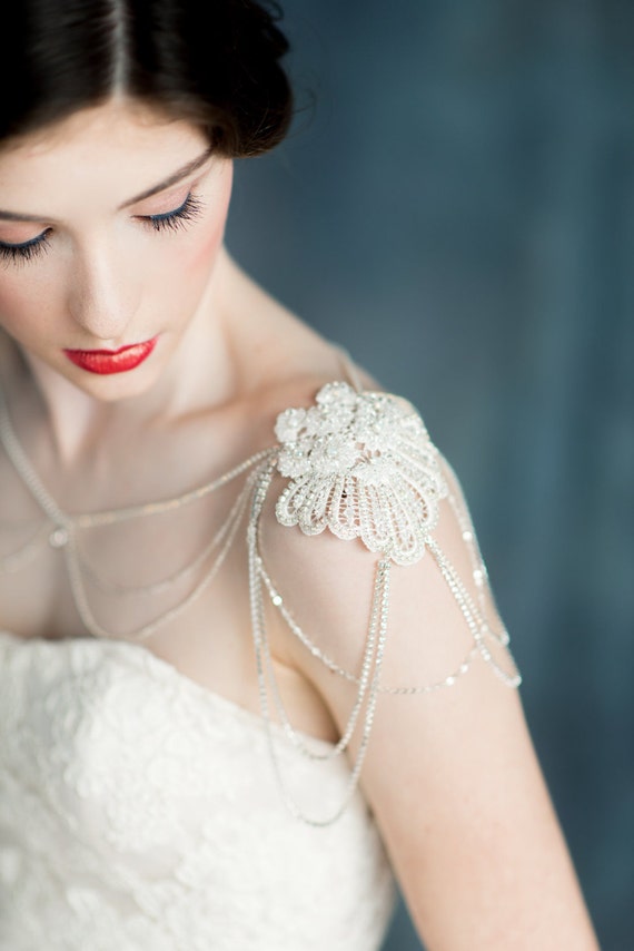 Silver Crystal Shoulder Necklace White Opal Lace Bridal Etsy