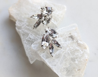 Pendientes de novia con racimo de cristales dorados: Pendientes de boda de plata con diamantes de imitación - KILEY