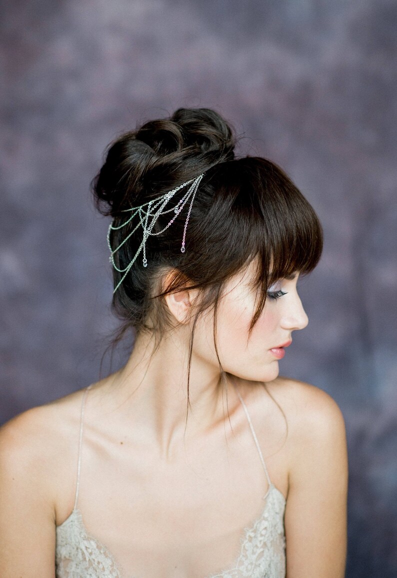 Silver Bridal Hair Chain Gatsby Hair Piece Rose Gold Draped Hair Jewelry ALICIA Bohemian Headpiece Gold Crystal Wedding Head Chain