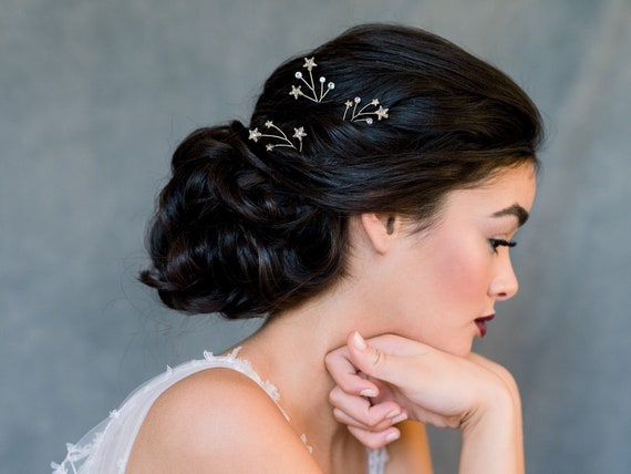 New  3 pcs Celestial Star Hair Pins Silver - Wedding ? ?? Amazon.com : BARTOSI Moon Star Hair Pins Silver Rhinestone  main image 3