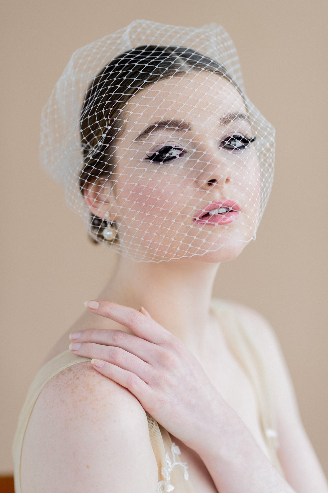 Ivory Birdcage Veil Modern Wedding Veil Mini Blusher Veil Etsy Canada