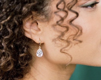 Crystal Teardrop Earrings, Crystal Rhinestone Earrings, Crystal Drop Earrings, Wedding Jewelry Crystal Hoop Earrings, Pear Earrings, GRACIE