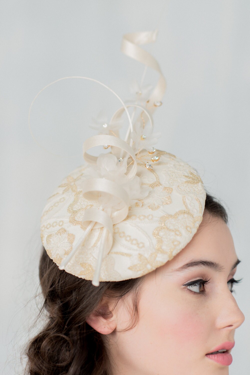 Gold Ivory Bridal Fascinator Wedding Headpiece Gold Etsy