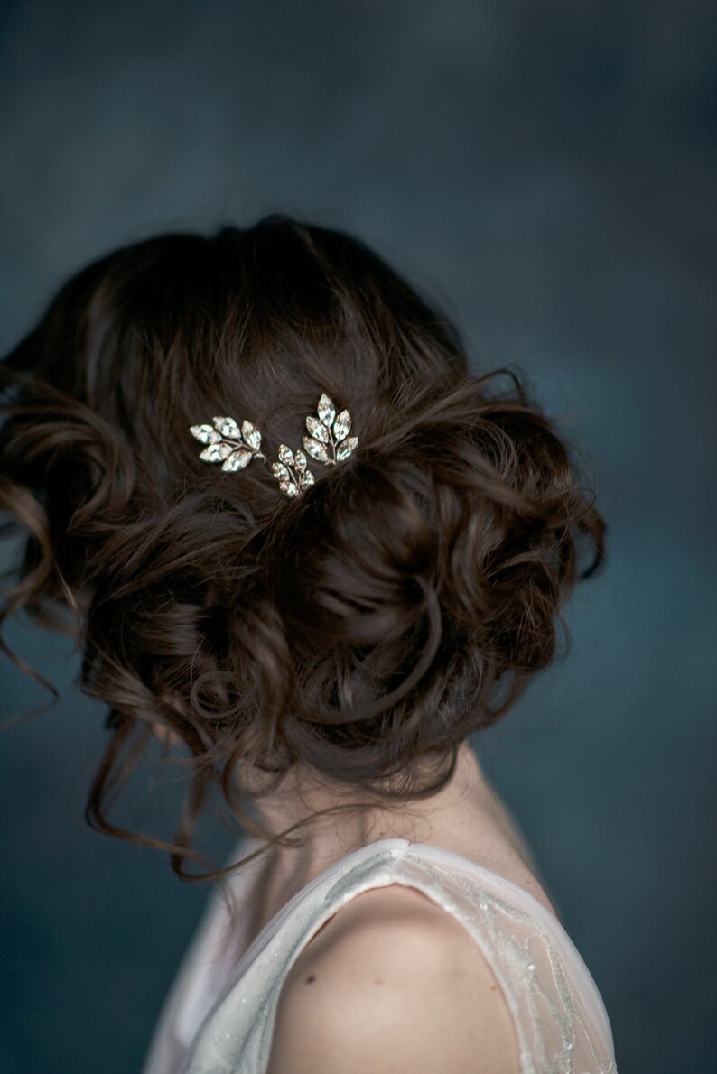 Silver Hair Accessory Rhinestone Hair Pins Crystal Leaf Hair Pins Gold Hair Piece Bridesmaid Gift Rose Gold Headpiece Updo Hair Pins