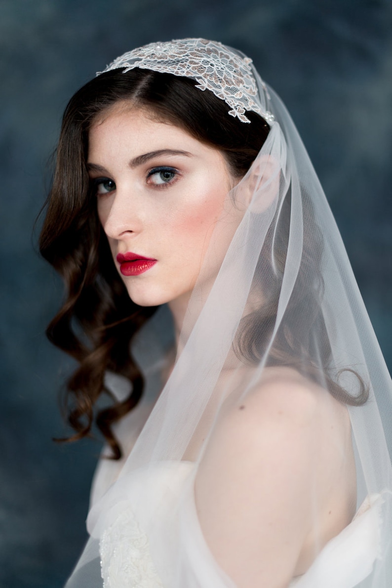 Rose Gold Juliet Cap Veil Soft Tulle Bridal Veil Chantilly