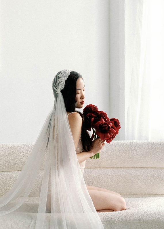 Beaded Juliet Cap Bridal Veil, Vintage Inspired off White