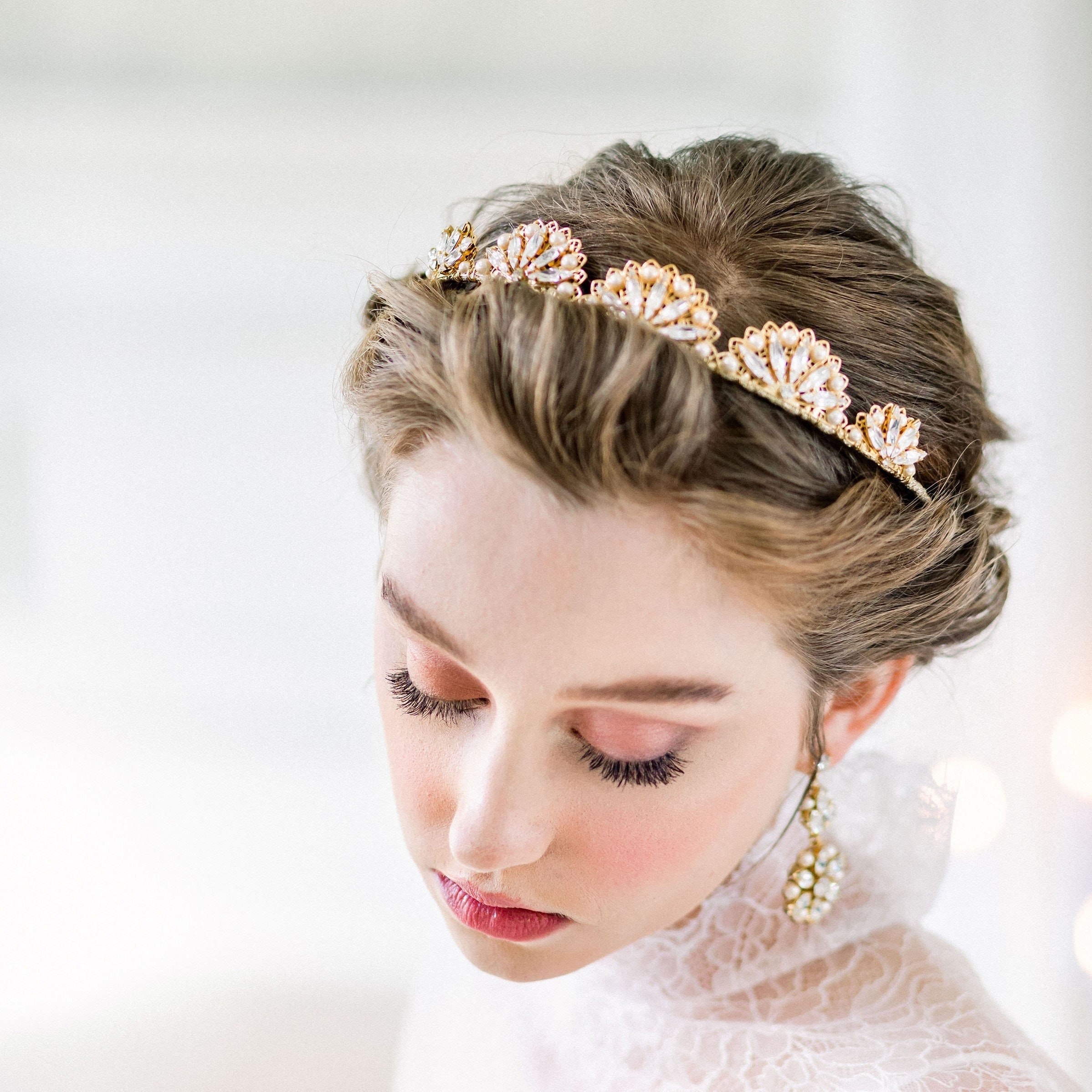 Vintage Silver Pearl & Crystal Bridal Tiara Headband Rialto Entwined Pearl and Crystal Vintage Bridal Headband main image 3