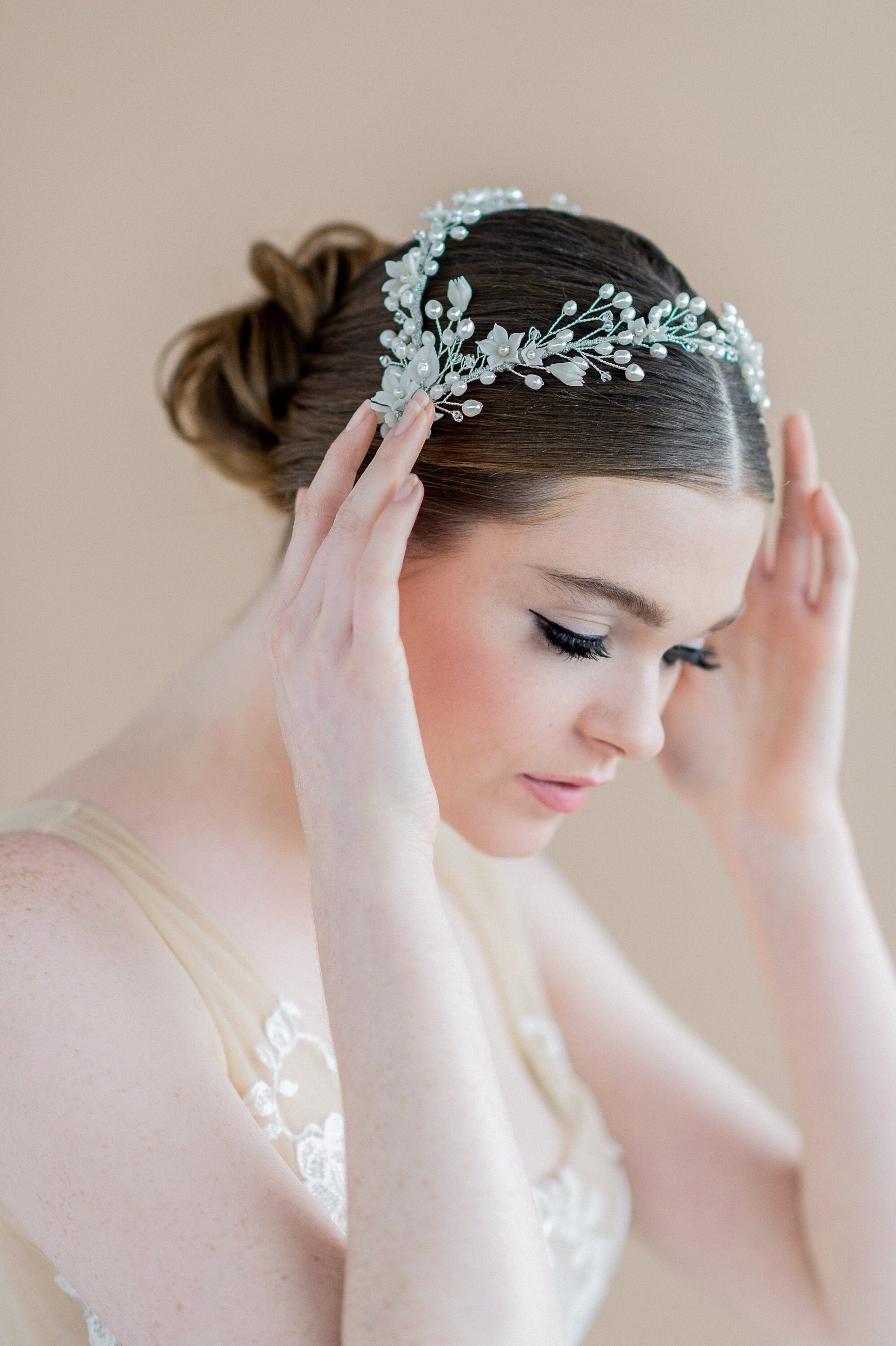 Vintage Silver Pearl Branch Tiara Headband Freshwater Pearl Headband Bridal Headpiece ABIGAIL | EDEN  main image 3