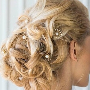 Star Hair Pins, Crystal Hair Pins, Bridal Hair Pin, Wedding Headpiece, Bridal Hairpiece, Gold Hair Accessory, Hair Pin Set, Starburst, LUNA image 1