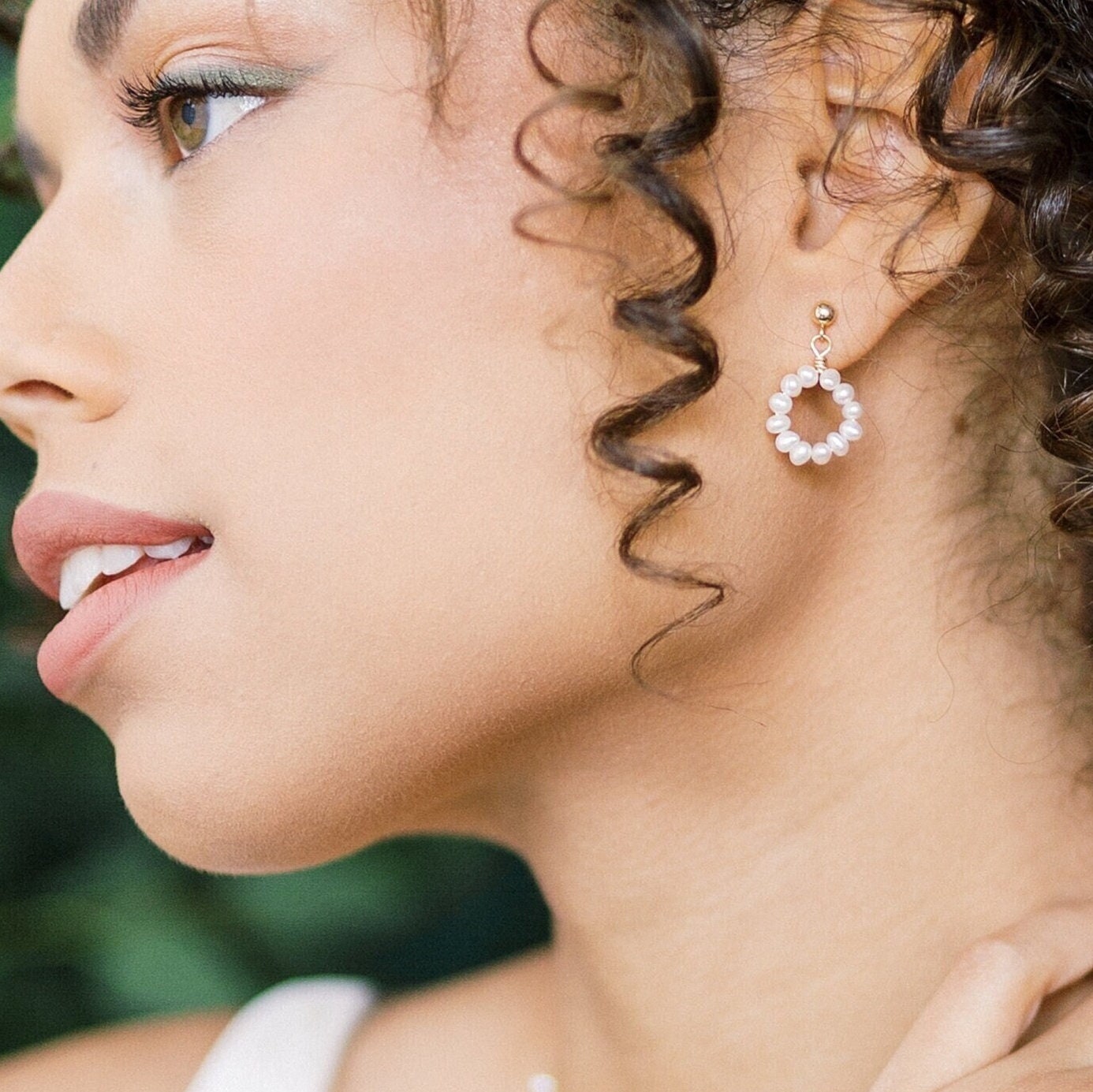 Freshwater Pearl Gold Hoop Earrings