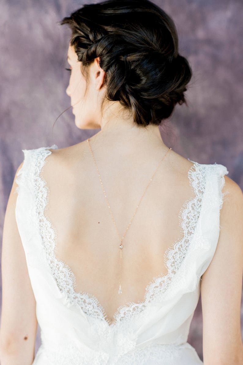 Rose Gold Back Necklace Modern Bridal Jewelry Open Back Etsy