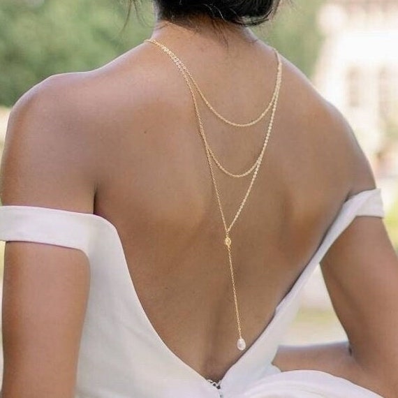 Gold Backless Necklace for Weddings- Adorn A Bride-Wholesale Wedding Jewelry