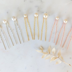 Gold Pearl Hair Pins, Minimalist Bridal Hair Pin Set, Modern Wedding Hair Piece, Simple Pearl Hair Accessory, Silver Boho Headpiece, ASHTON image 9