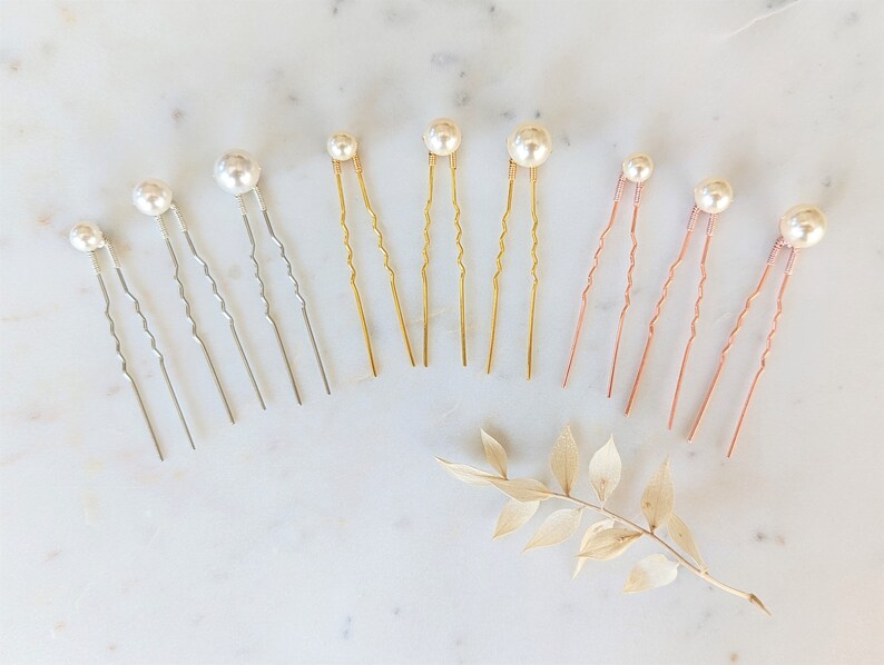 Gold Pearl Hair Pins, Minimalist Bridal Hair Pin Set, Modern Wedding Hair Piece, Simple Pearl Hair Accessory, Silver Boho Headpiece, ASHTON image 9