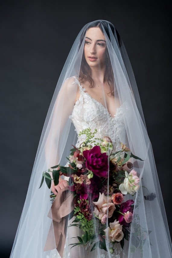 Extra Long Blusher Wedding Veil in Ivory: White Bridal Drop  display picture 1