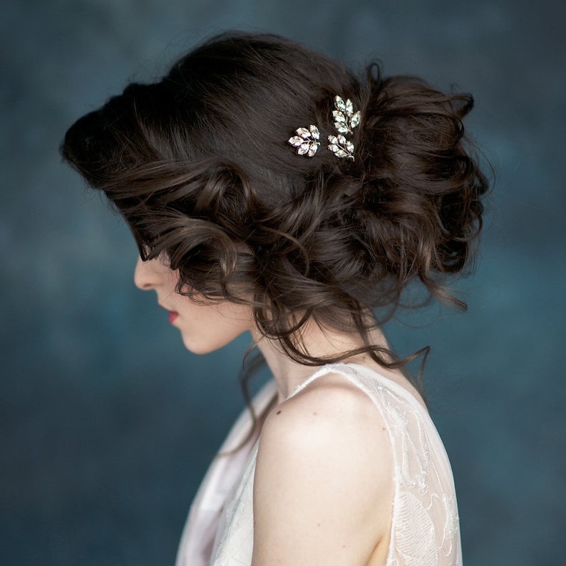 Silver Hair Accessory Rhinestone Hair Pins Crystal Leaf Hair Pins Gold Hair Piece Bridesmaid Gift Rose Gold Headpiece Updo Hair Pins