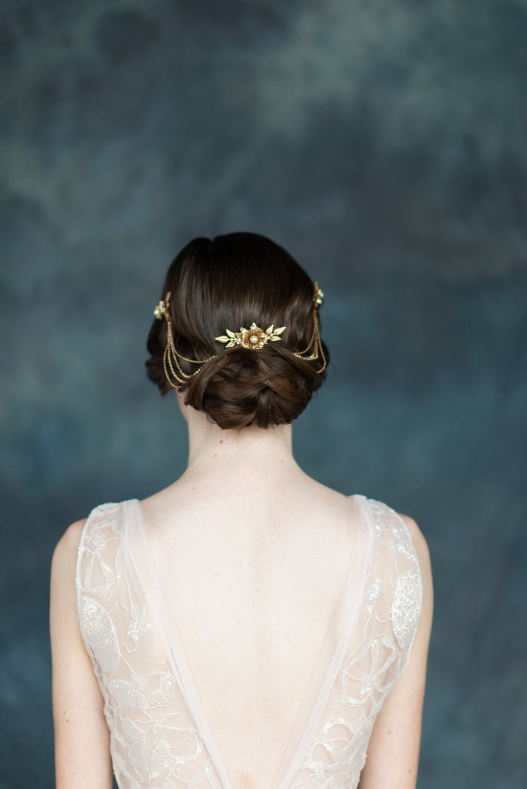 Gold Flower Crystal Hair Chain Bridal Headpiece Crystal Hair