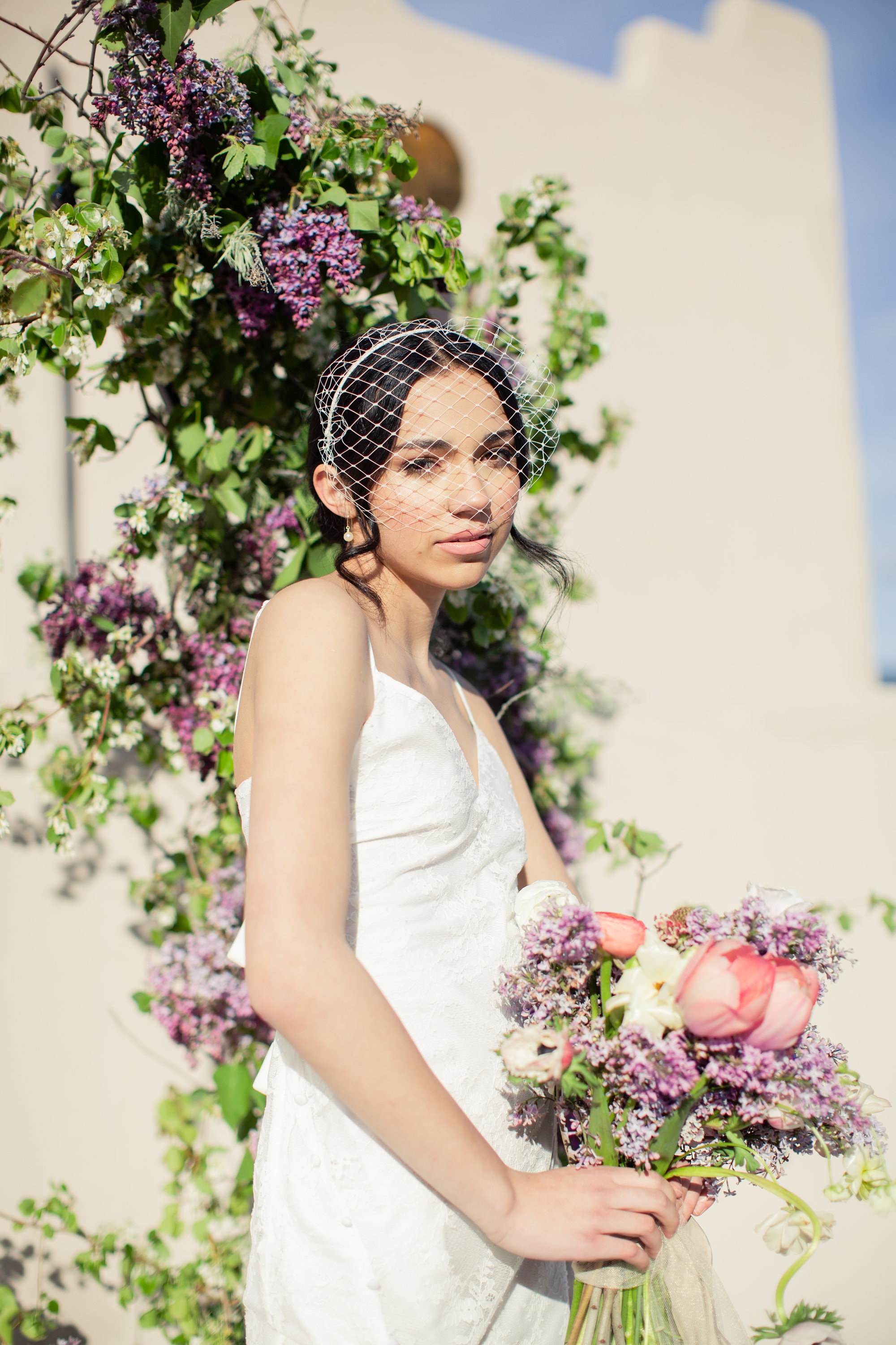 Ivory Birdcage Veil on Headband, French Netting Bridal Veil 
