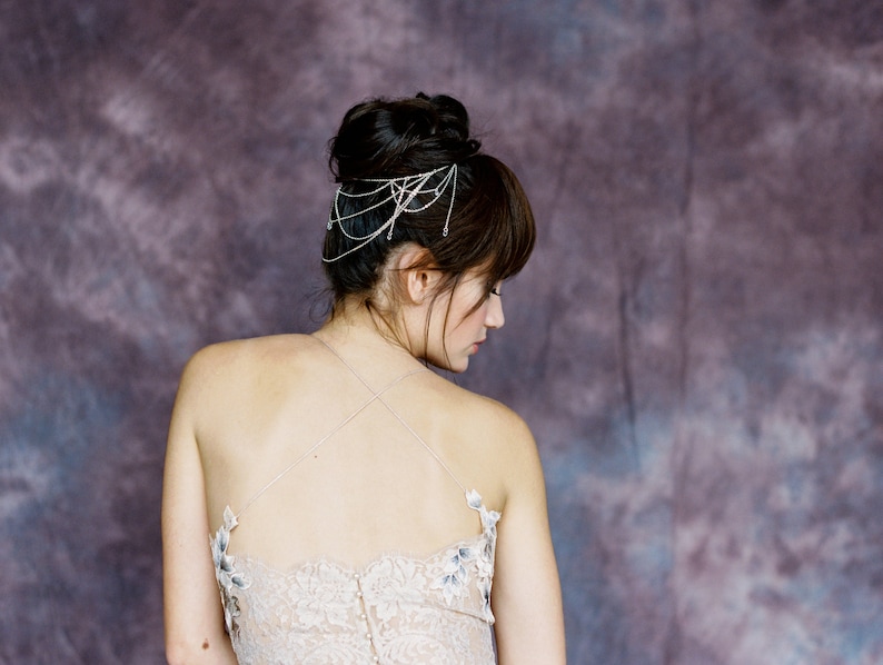 Silver Bridal Hair Chain Gatsby Hair Piece Rose Gold Draped Hair Jewelry ALICIA Bohemian Headpiece Gold Crystal Wedding Head Chain