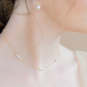 Gold Freshwater Pearl Necklace, Tiny Real Pearl Choker, Beaded Bridal Necklace, Silver Single Strand Layering Necklace, Gift for Her, SHAUN