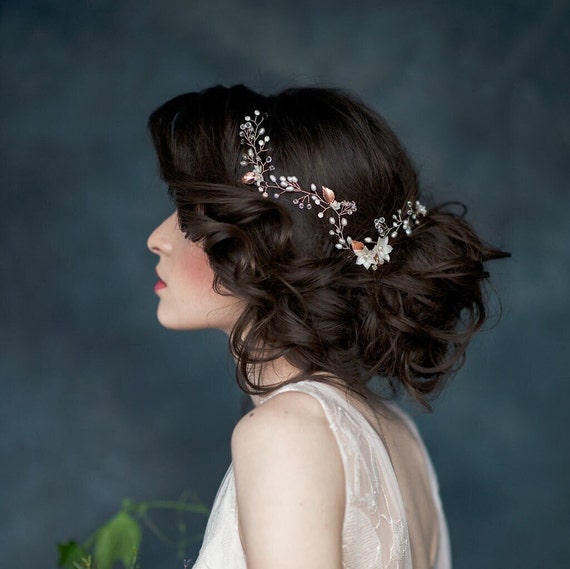 Rose Gold Floral Hair Vine with Pearls and Crystals Ivory and Co Rose Gold Bloom Crystal and Pearl Floral  main image 4