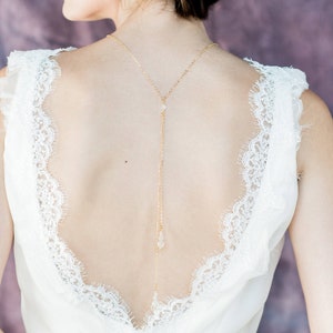 Crystal Drop Necklace, Gold Bridal Jewelry, Long Back Necklace, Boho Wedding Necklace, Tiered Necklace, Low Back Bridal Jewelry, BONITA