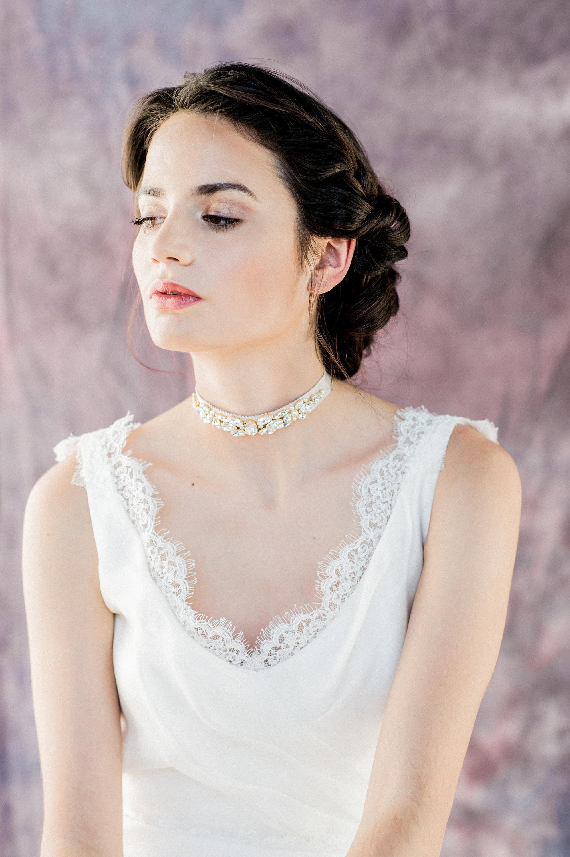 Collier Ras Du Cou En Strass Cristal - Argenté, Longueur 27 Cm + Extension 13 Cm - Pour Femme, Mariage, Fête