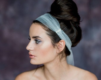 Bridal Headband, Wedding Veil, Boho Headpiece, Tulle Headband, Crystal Hair Band, Pearl Hair Piece, Modern Bride, Headband Veil, ESTELITA