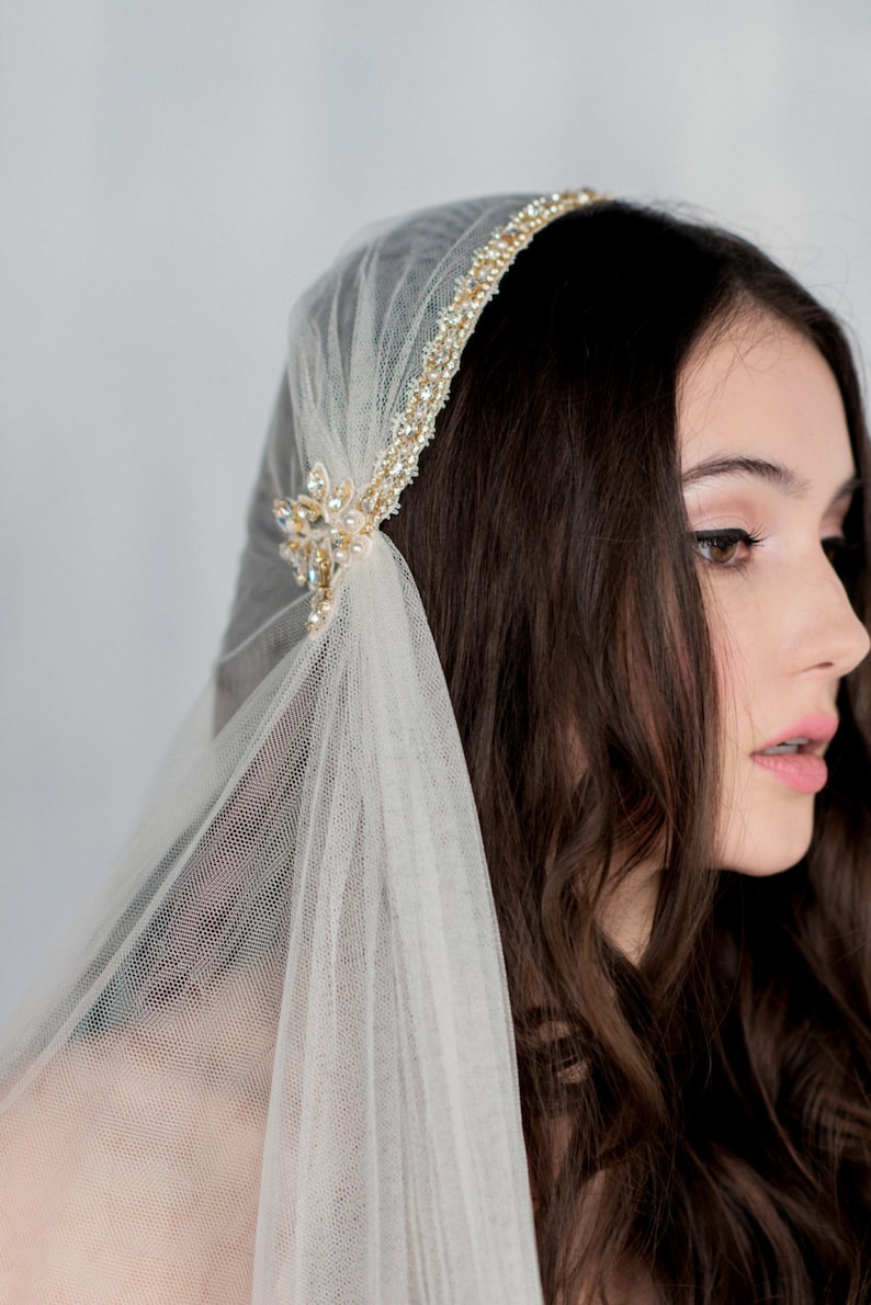 Gold Juliet Veil Crystal Bridal Cap Veil Vintage Wedding Etsy
