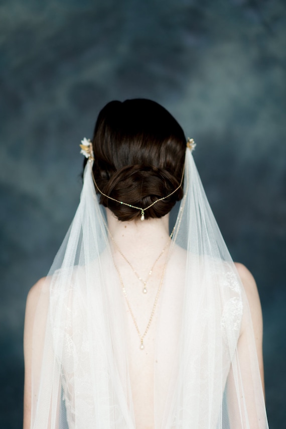 Draped Double V Wedding Bride Hair Piece Drape Boho Wedding Veil For Bride Wedding Cape With 2 Side  main image 2