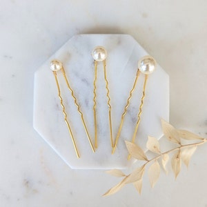 Gold Pearl Hair Pins, Minimalist Bridal Hair Pin Set, Modern Wedding Hair Piece, Simple Pearl Hair Accessory, Silver Boho Headpiece, ASHTON image 2