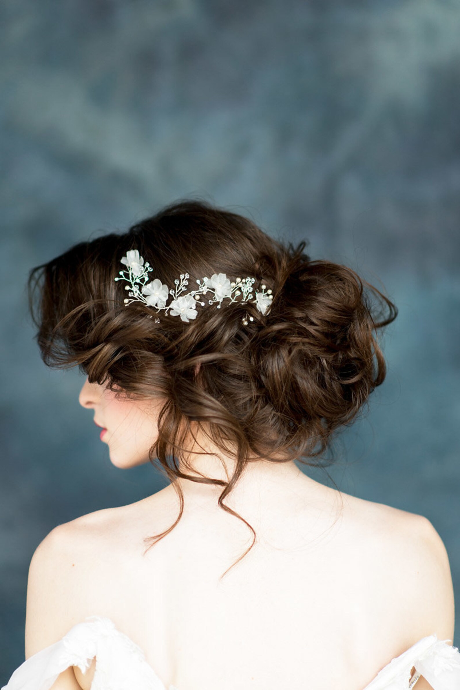 Silk Flower Silver Bridal Hair Vine Ivory Hair Vine Wedding Etsy