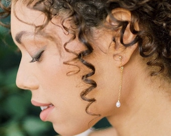 Freshwater Pearl Drop Earrings, Silver Bridal Earrings, Gold Dangle Earrings, Rose Gold Ivory Pearl Earrings, Oval Pearl Earrings, RHEA